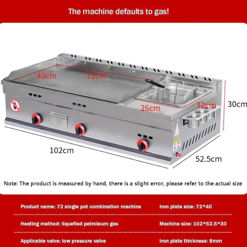 Commercial Gas Griddle, Countertop Flat Top Griddle Stainless Steel Grill, Teppanyaki Fry Pan with Adjustable Temperature