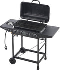 5-Burner Propane Gas BBQ Grill, Stainless Steel Barbecue Grill with Side Burner with Side Burner, Propane Griddle Grill Combo with Enamel-Coated Grates and Side Tables for Camping, Patio