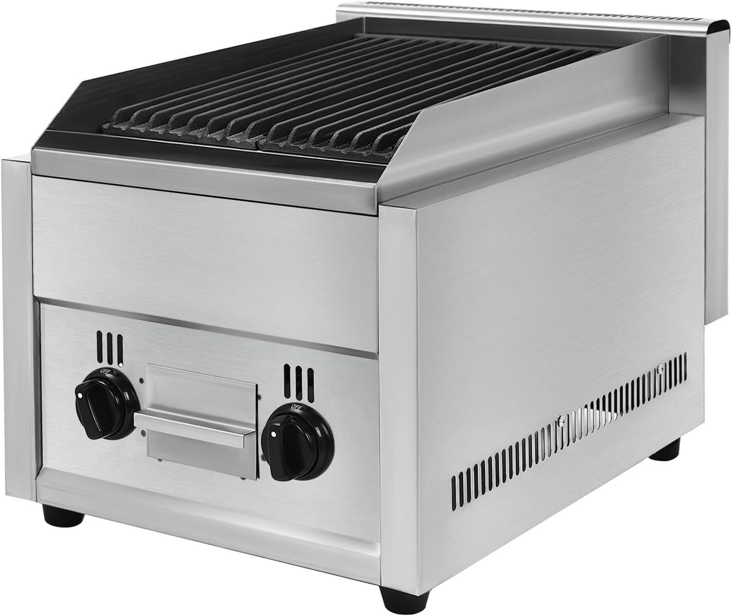 21' Commercial Countertop Gas Grill with Removable Grill Plate, 60TU/hr 2 Burner Propane Flattop BBQ Stove Natural/Propane Gas Radiant Char Broiler Grills with Adjustable Temperature