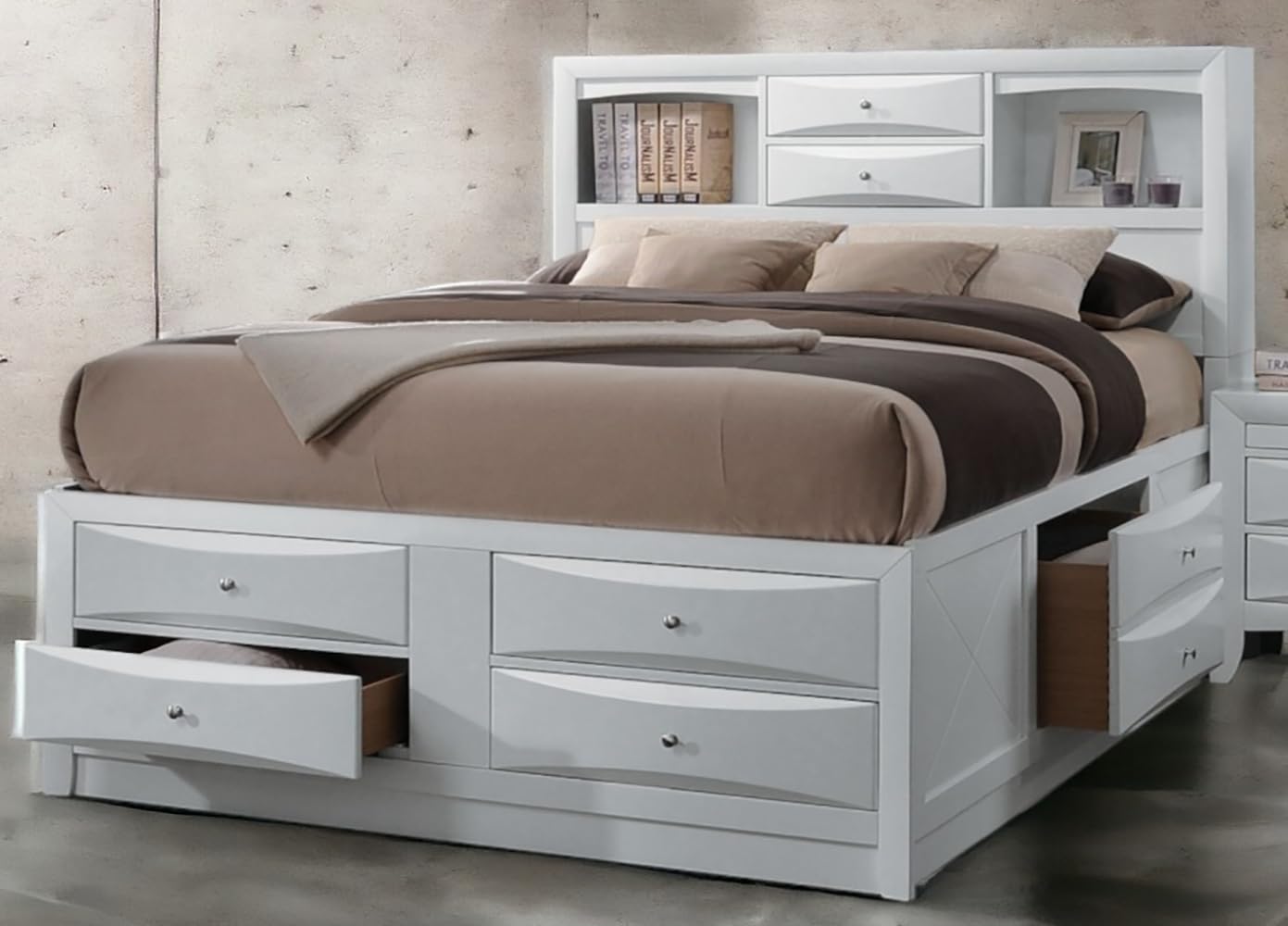 Acme Ireland Wood Full Bed with Storage in White