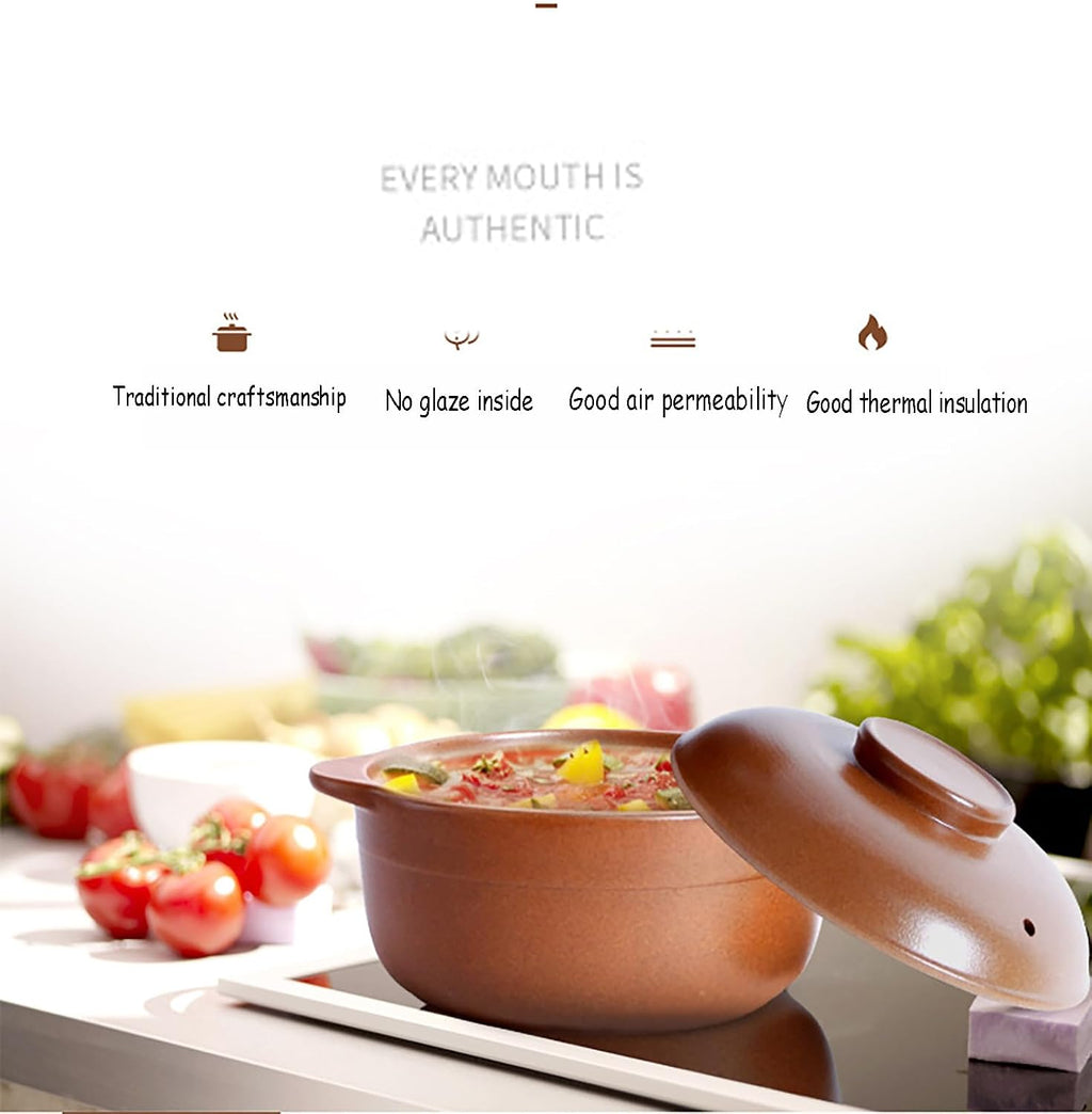 Cookware Kitchen Stew Pot Round Ceramic Casserole for Soup and Stews, Clay Cooking Pot with Lid and Dual Handles, Uniform Heating Household Braiser Pan,4L