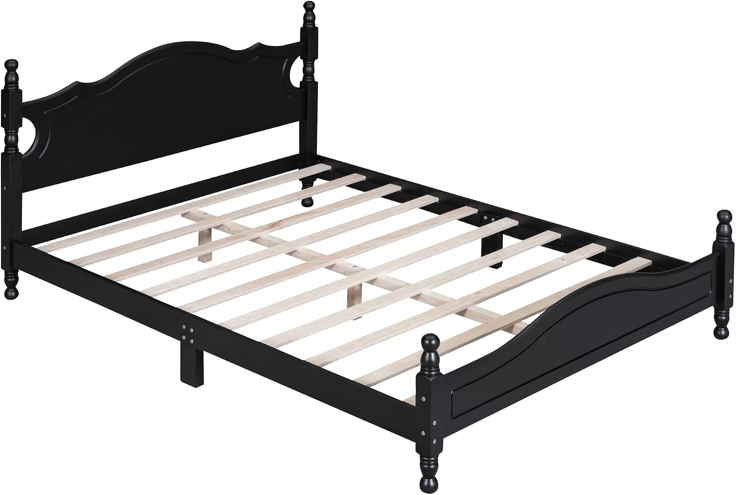 Flieks Queen Size Wood Platform Bed Frame for Boys Girls Kids Toddler,Retro Style Platform Bed with Wooden Slat Support,Black