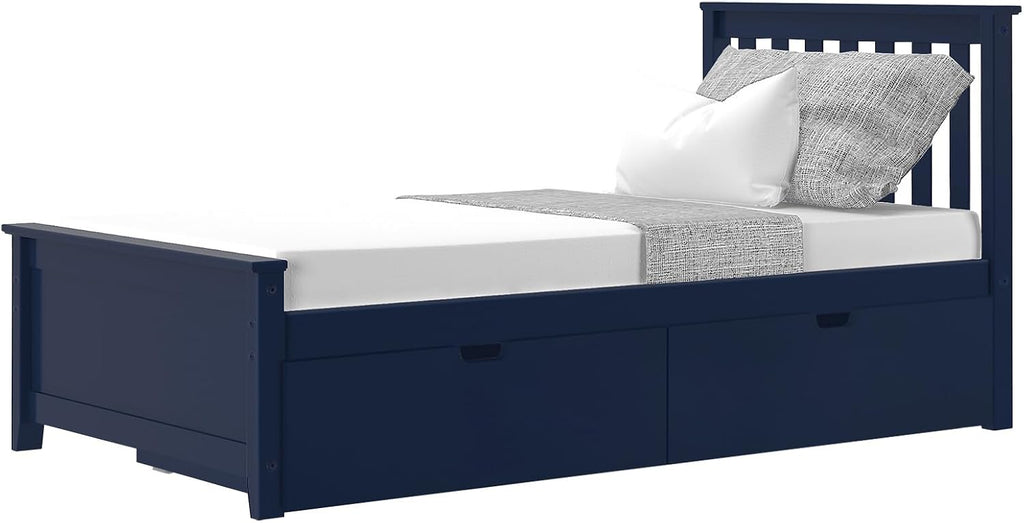 Max & Lily Twin Bed, Bed Frame with Headboard For Kids with Storage Drawers, Slatted, Blue