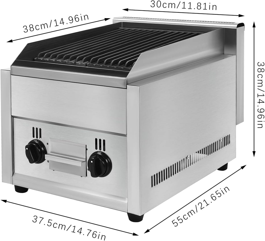 Commercial Gas Grill 2 Burner Gas/Propane Flat Top Grills with Adjustable Temperature Countertop Char Broiler Grill for Garden Patios