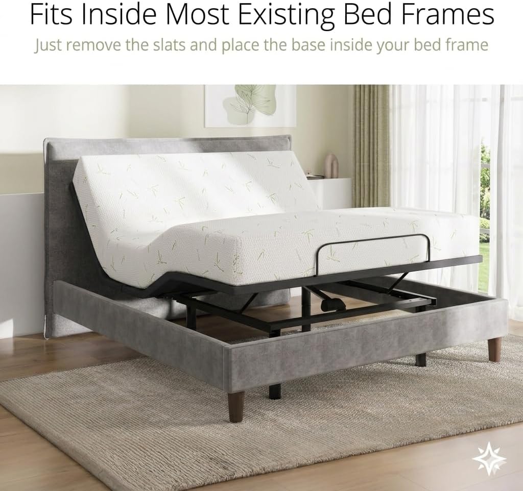 AbyssZen Made in USA 10' Bamboo Memory Foam Mattress with Queen Adjustable Bed Base Set – CertiPUR-US Certified Mattress, Quiet Dual Motors, Zero Gravity, Anti-Snore, Easy Assembly