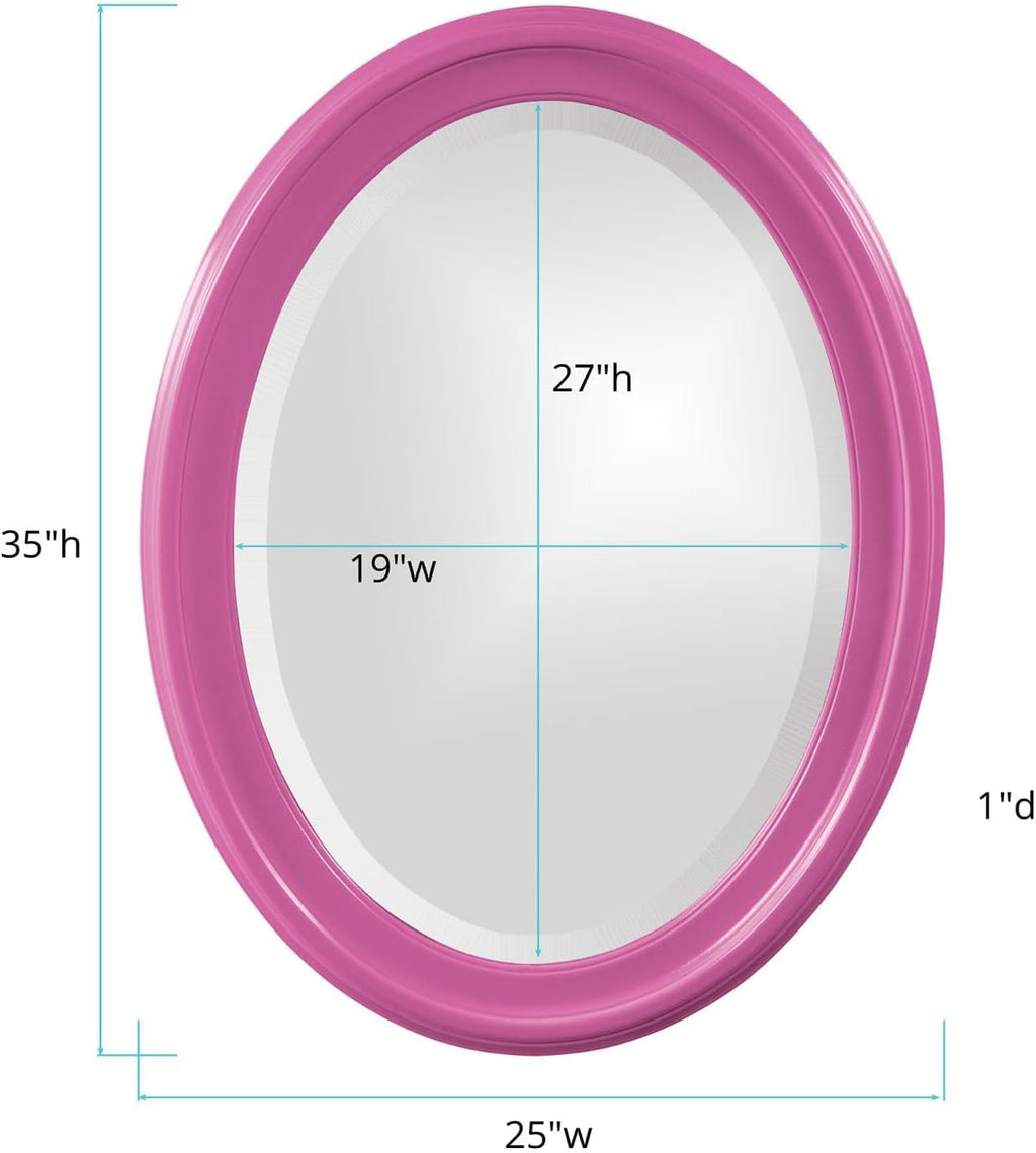 Howard Elliott Collection George Oval Glossy Hot Pink Wall Mirror, Oval Bevelled Hanging Wood Framed Vanity Mirrors for Home Decor, Living Room, Bathroom, Bedroom, or Hallway, 25 x 33 Inch
