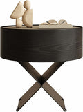 Modern Minimalist Circular Bedside Table, Black Wood Grain Storage Cabinet with Single Drawer, Suitable for Minimalist Decoration in bedrooms and Living Rooms((16x16x20in))