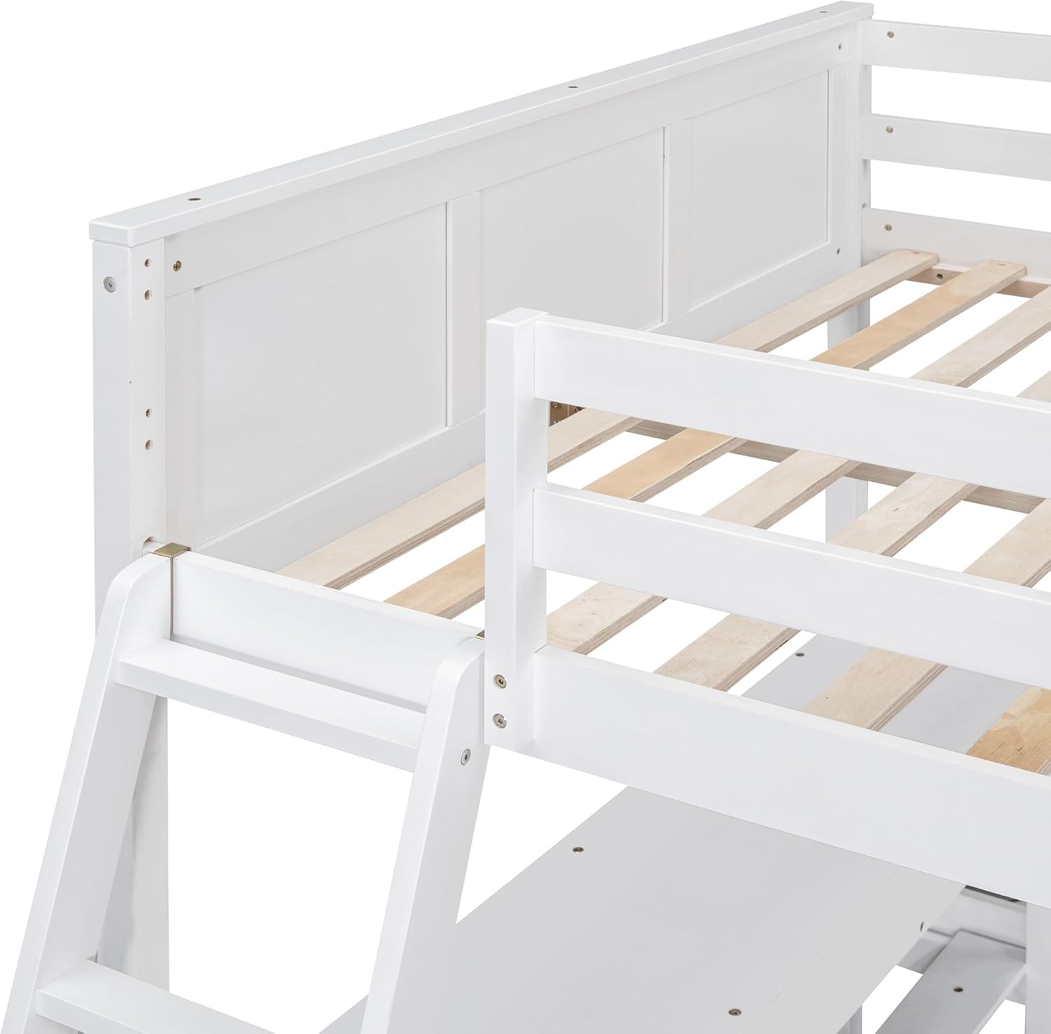 Ball & Cast Full Over Full Bunk Bed with Safty Guardrail & Stairway,Heavy Duty Wood Loft Bedframe W/Desk & Drawers,Easy Assembly,Versatile Functional Bedroom Furniture Set for Boy Girl Teens,White