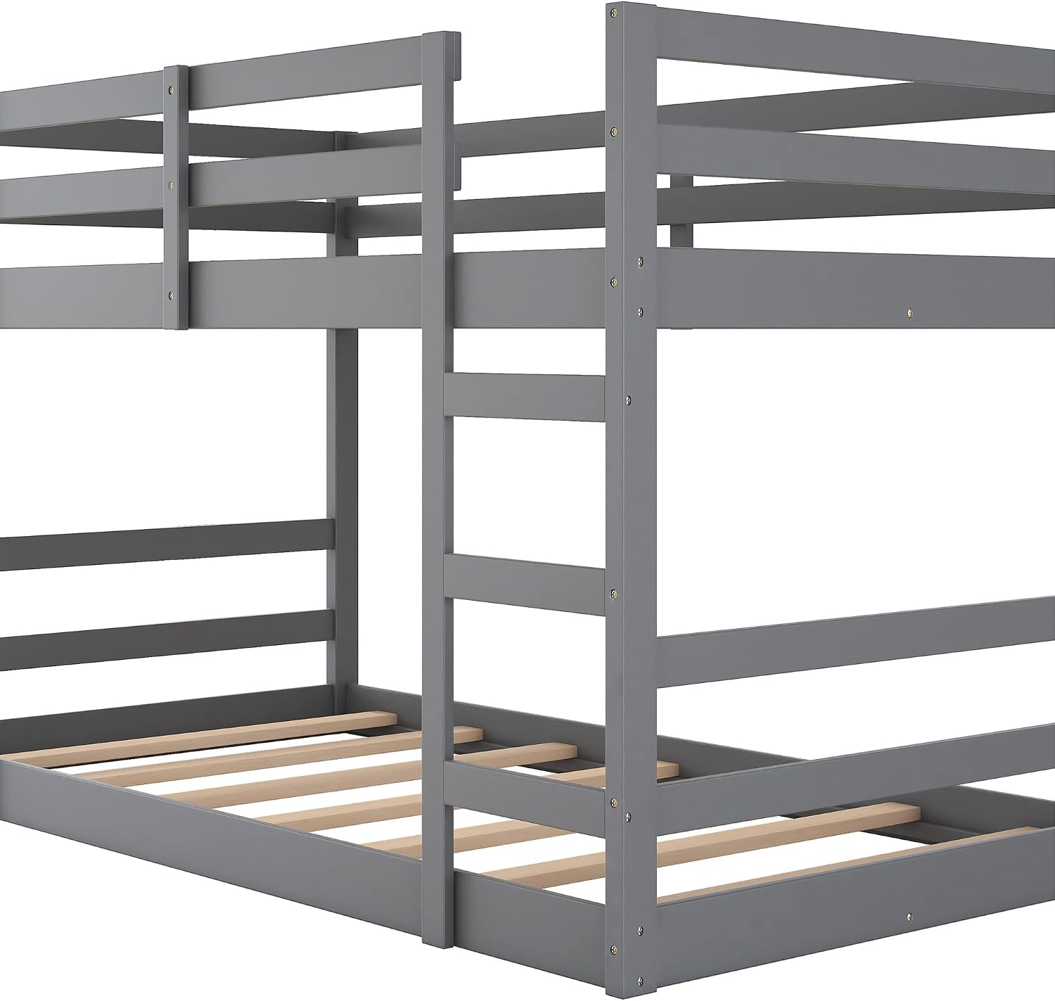 Ball & Cast Twin Over Full Bunk Bed with Two Drawers,Convertible Solid Wood Bed Frame with Ladder & Full Length Guardrails, Detachable Bunk Beds for Kids,Teens,Space Saving, No Box Spring Needed,Grey