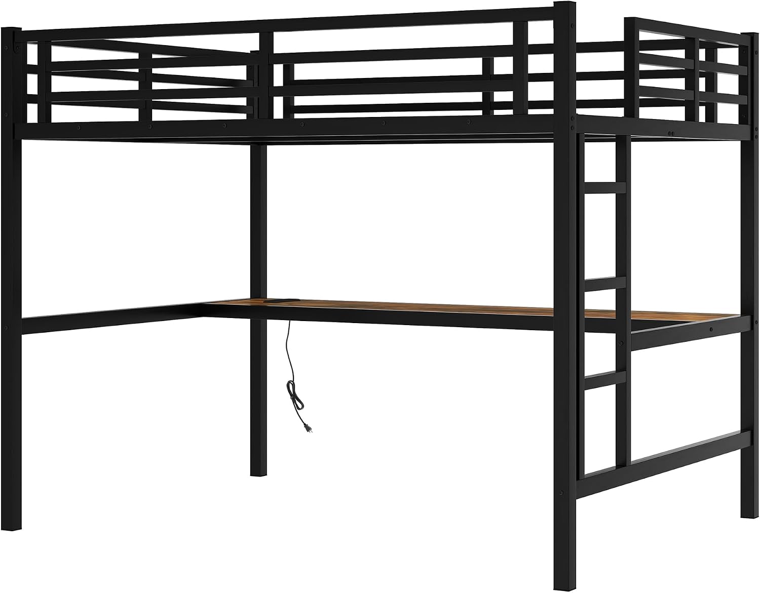 Bellemave Full Loft Bed with Desk, Metal Loft Bed Frame with Ladder, LED Lights and Power Outlet for Kids, Boys, Girls, No Spring Box Needed, Black