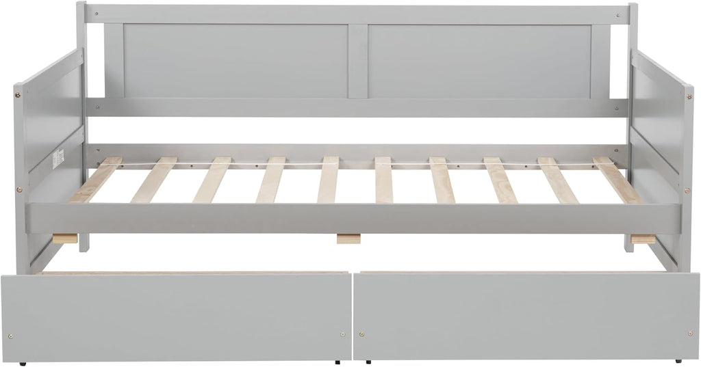Bellemave Twin Size Kids Bed with 2 Storage Drawers, Wood Twin Daybed with Storage, BedFrames for Kids, Adults, Gray