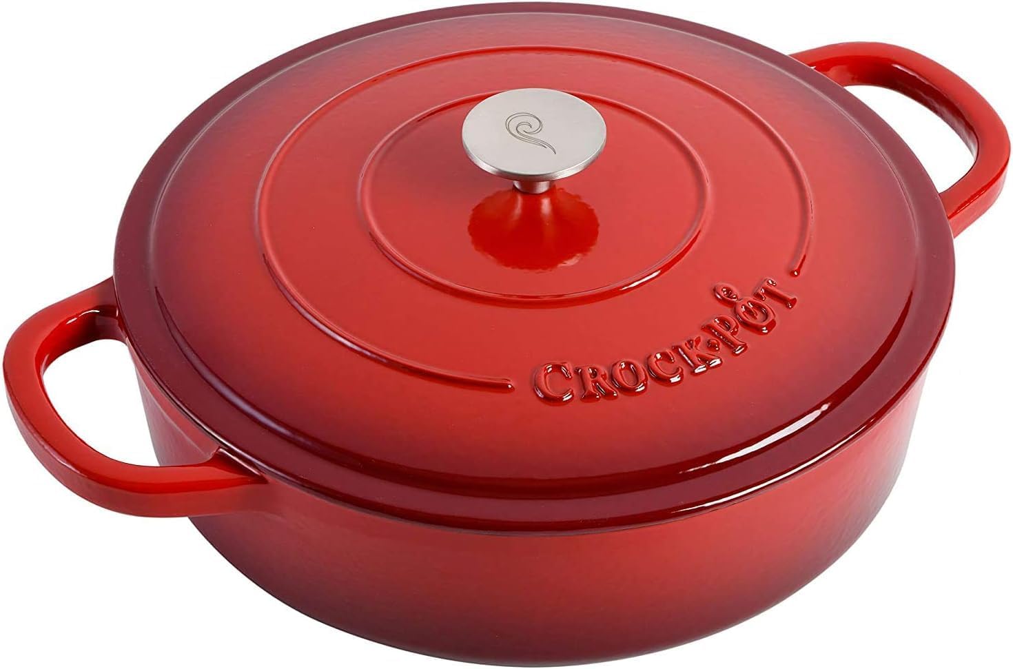 5 Quart Enameled Cast Iron Braiser Pan with Self-Basting Lid – Round Dutch Oven Casserole Dish for Roasting, Simmering & Baking – Oven Safe with Large Handles for Easy Lifting (Red)