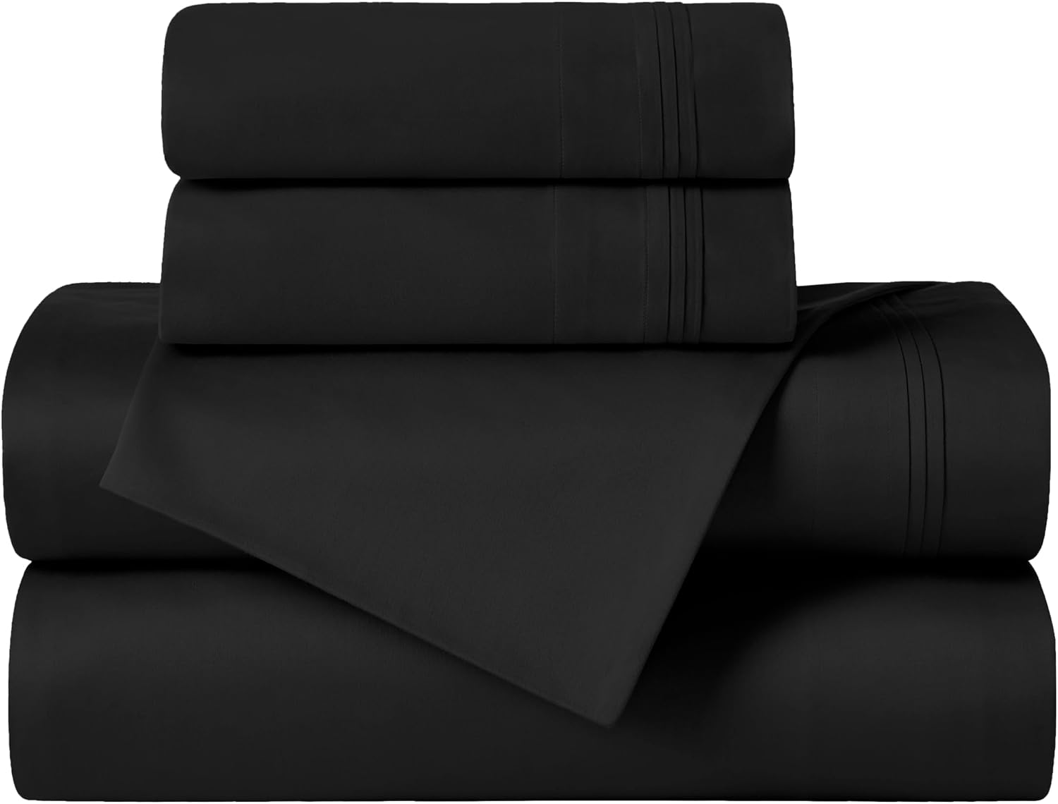 Superior Egyptian Cotton 4 Piece Sheet Set, 650 Thread Count, Modern Design, Sustainable Sheets, Ultra-Soft Basics, Solid, Deep Pocket Fitted Sheet, Flat Sheet, Pillowcases, Queen, Black