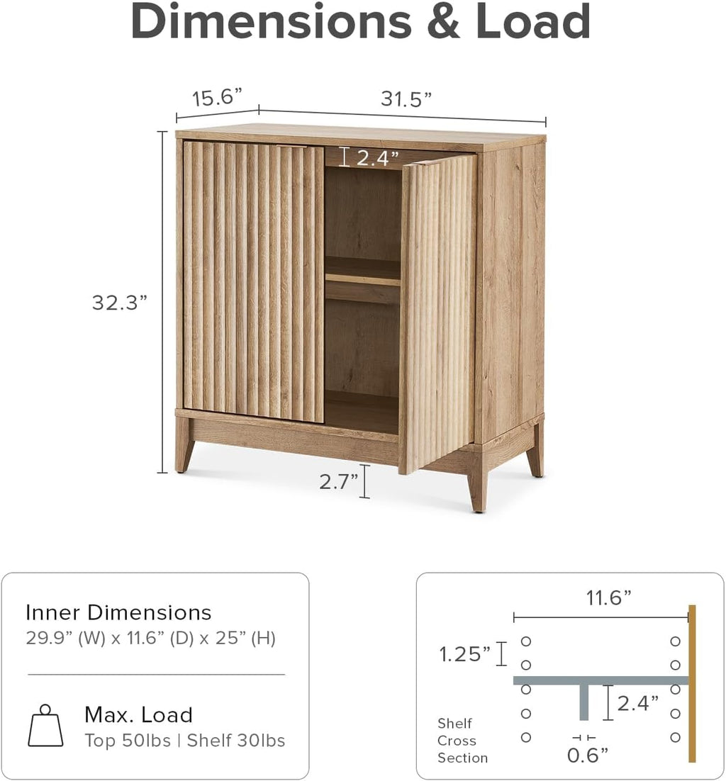 mopio Brooklyn Fluted Storage Cabinet, Modular Accent Buffet Sideboard with Adjustable Shelf, FSC Certified 50lb Load Modern Farmhouse Wood Credenza for Dining, Living Room, Entryway (Oak, Set of 3)