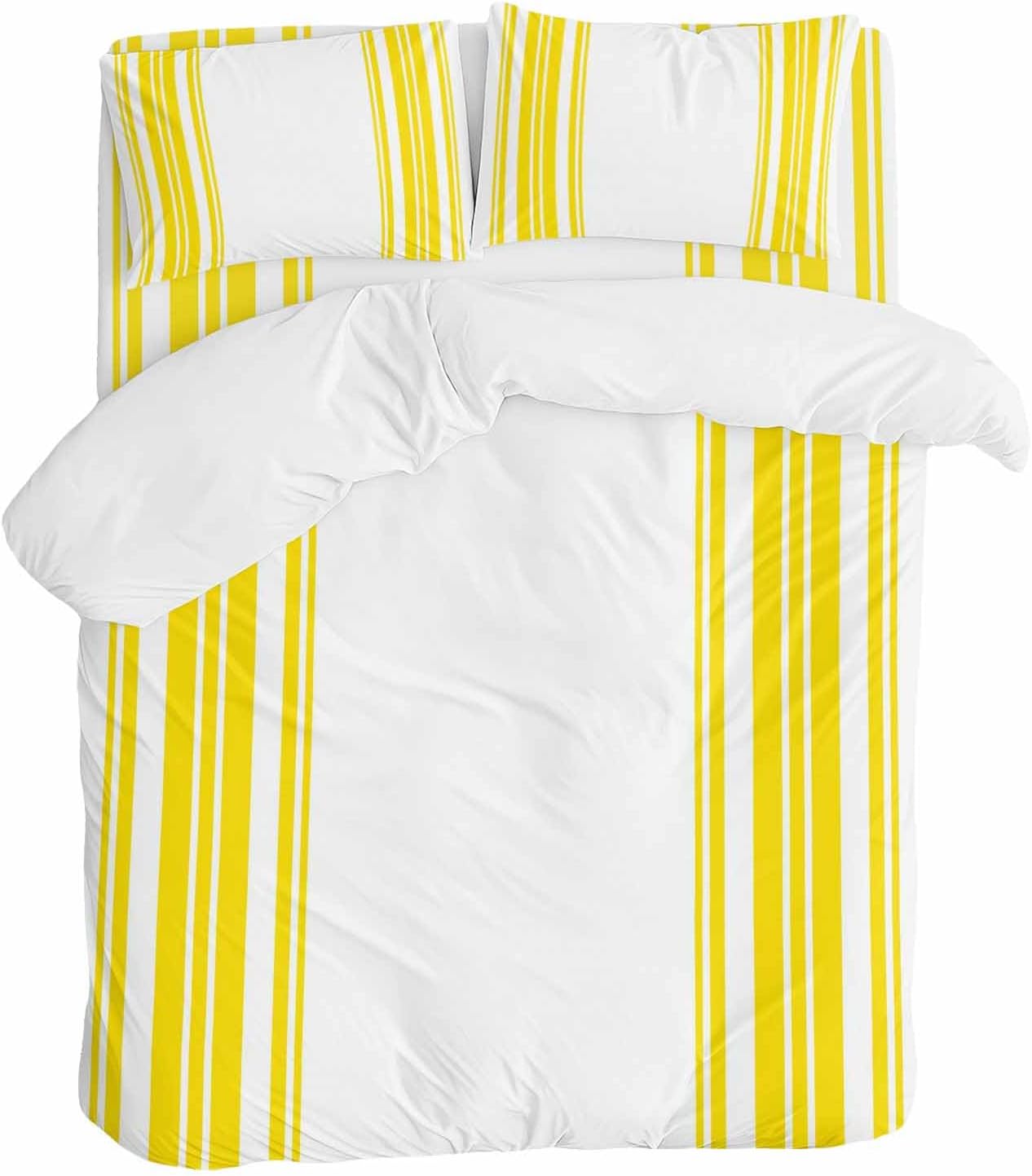 Yellow and White Striped Duvet Cover Set Queen Size 4 Pieces Modern Minimalist Vertical Lines Bedding Set with Zipper Closure, 1 Comforter Cover 86x86 Inches 1 Flat Sheet & 2 Pillow Cases