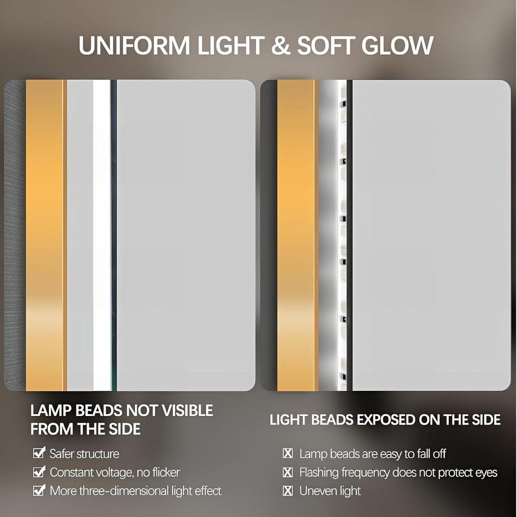 Oval LED Bathroom Mirror, 36'x24' Backlit Vanity Mirror with Light for Wall with Gold Frame, Anti-Fog, Dimmable, Frontlit, 3 Colors, Memory Function, IP65 Waterproof, UL Listed, Horizontal/Vertical