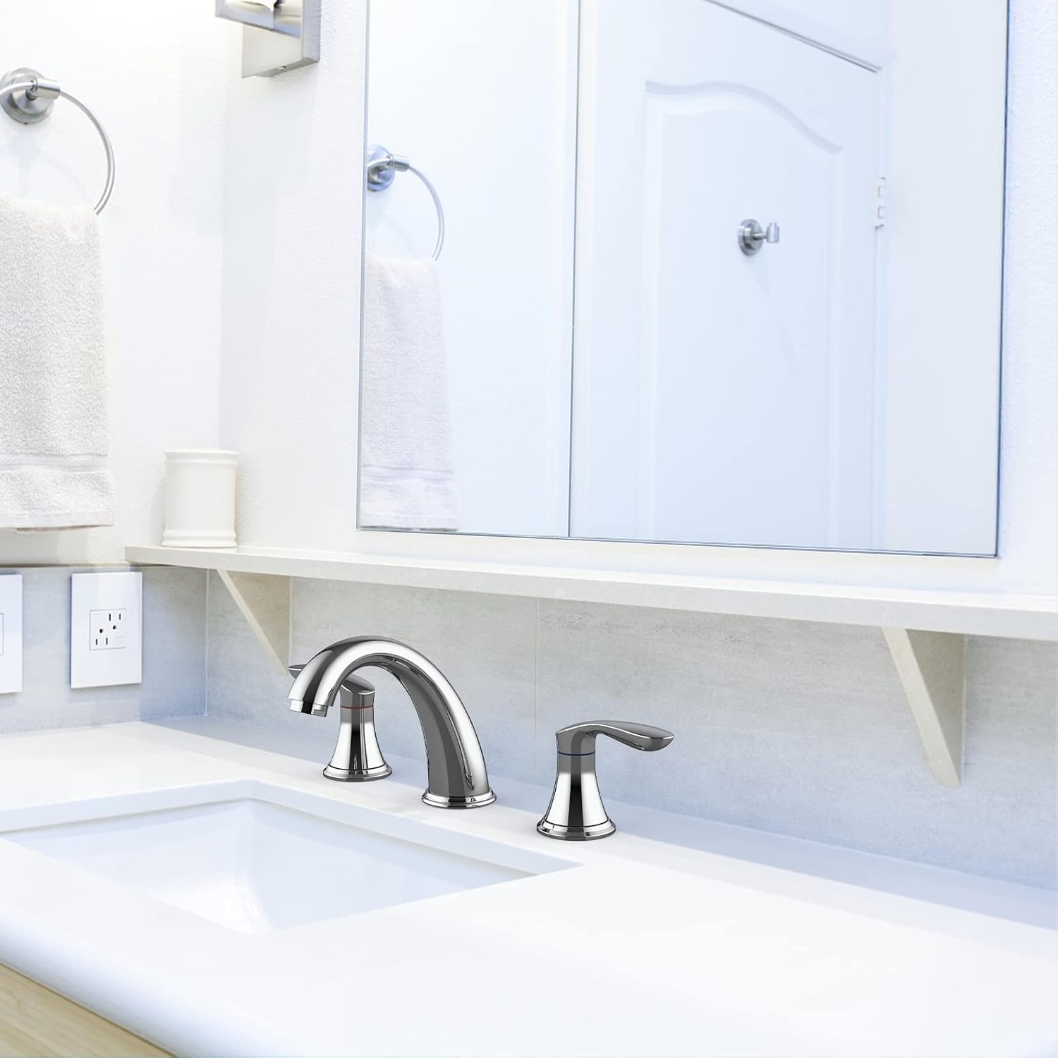 Bathroom Sink Faucet, Faucet for Bathroom Sink, Widespread Chrome Bathroom Faucet 3 Hole with Stainless Steel Pop Up Drain and cUPC Lead-Free Hose - (Chrome 2 Packs)