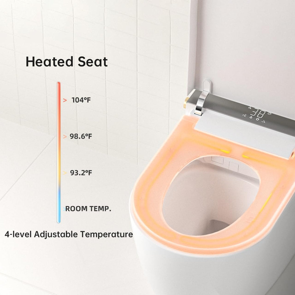 Smart Toilet Integrated Bidet, Ceramic with Polypropylene Seat, White+Gray, 15.94x25.12x17.91 Inches, 97 Pounds, Floor Mounted, Oval