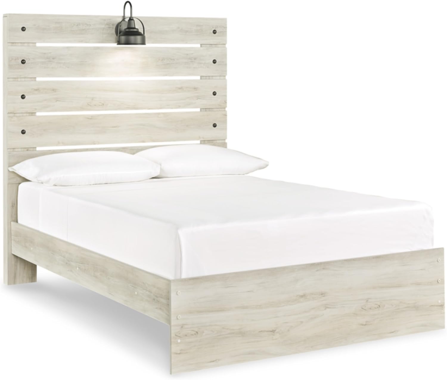 Signature Design by Ashley Cambeck Farmhouse Full Panel Bed with Sconce Light and USB Ports, Foundation or Box Spring Needed, Whitewash