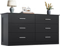 WLIVE Wood Dresser for Bedroom, Black 53'' Wide Chest of Drawers with 6 Drawer, Oak Furniture Large Storage Tower Unit, Closet Store Organizer for Living Room, Hallway, TV Stand, Modern Minimalist