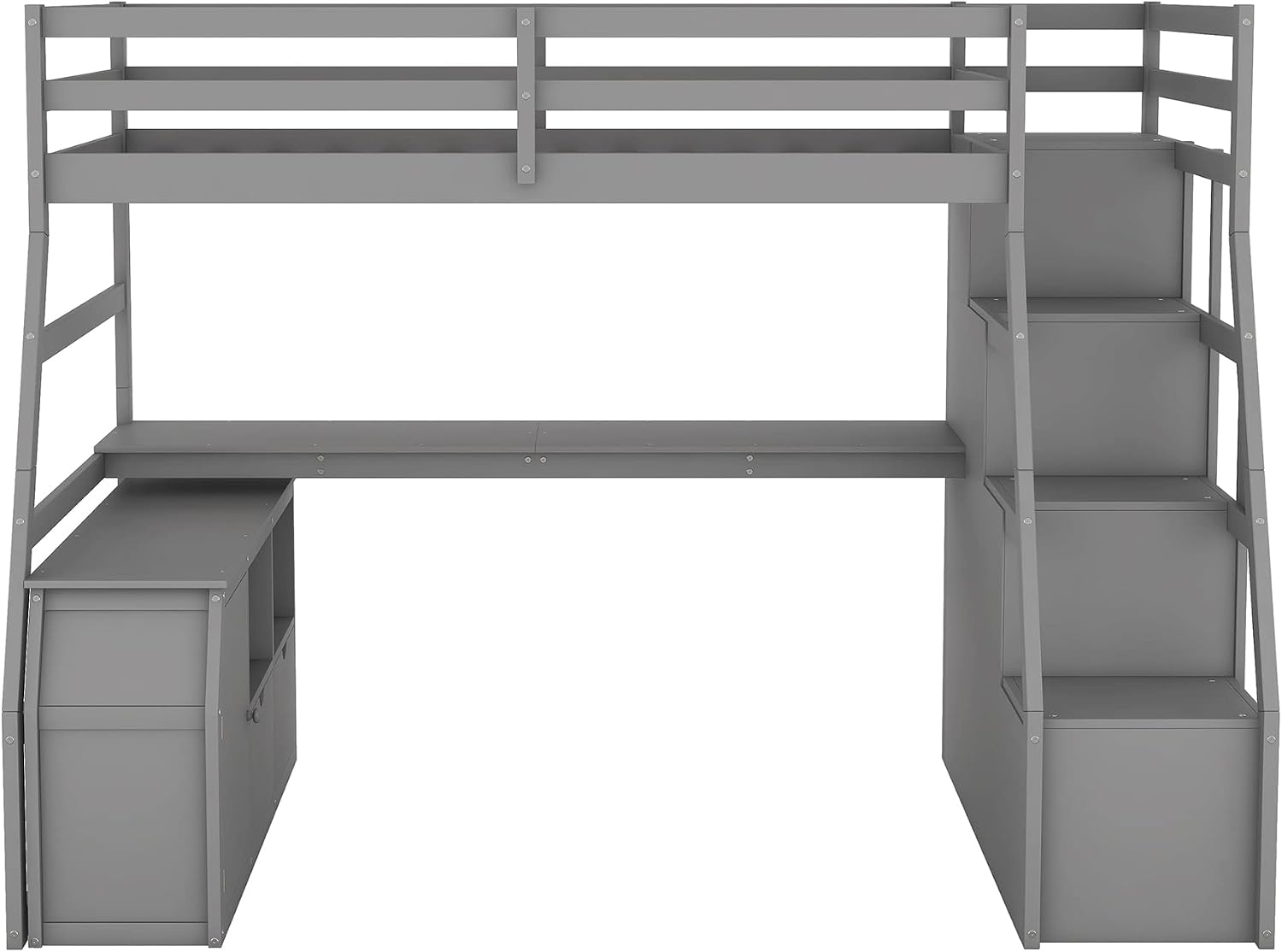 Bellemave Twin Size Loft Bed with Stairs and Desk, Wood Loft Beds with Cabinet and 7 Drawers, High Loft Bed Frame with Shelves and Step for Kids, Teen, Boys, Girls, Grey
