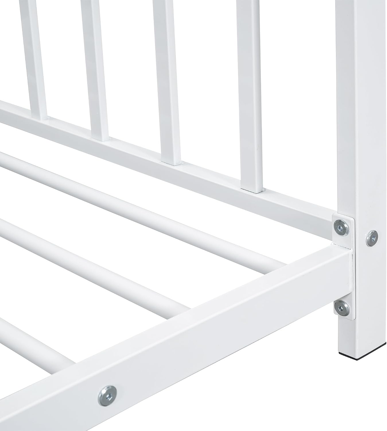 Bellemave Twin Size House Floor BedFrame for Kids, Metal Montessori Beds with slats, Twin House Beds for Kids Girls Boys, Wash White