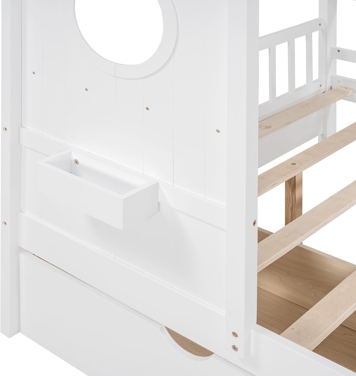 VilroCaz Full Size House Bed with 2 Drawers and Storage Shelf, Playhouse Design Solid Wood Kids Platform Bed Frame for Girls Boys, Decorable Daybed with Sturdy Slats Support, Space-Saving (AF-White)