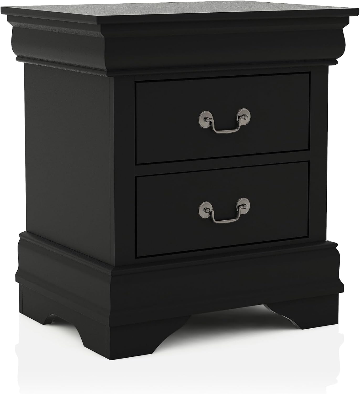 Furniture of America Hypatia Transitional Wood 3-Piece Set, Sleigh Panel Bed and 2-Drawer Nightstand for Bedroom, Twin, Black