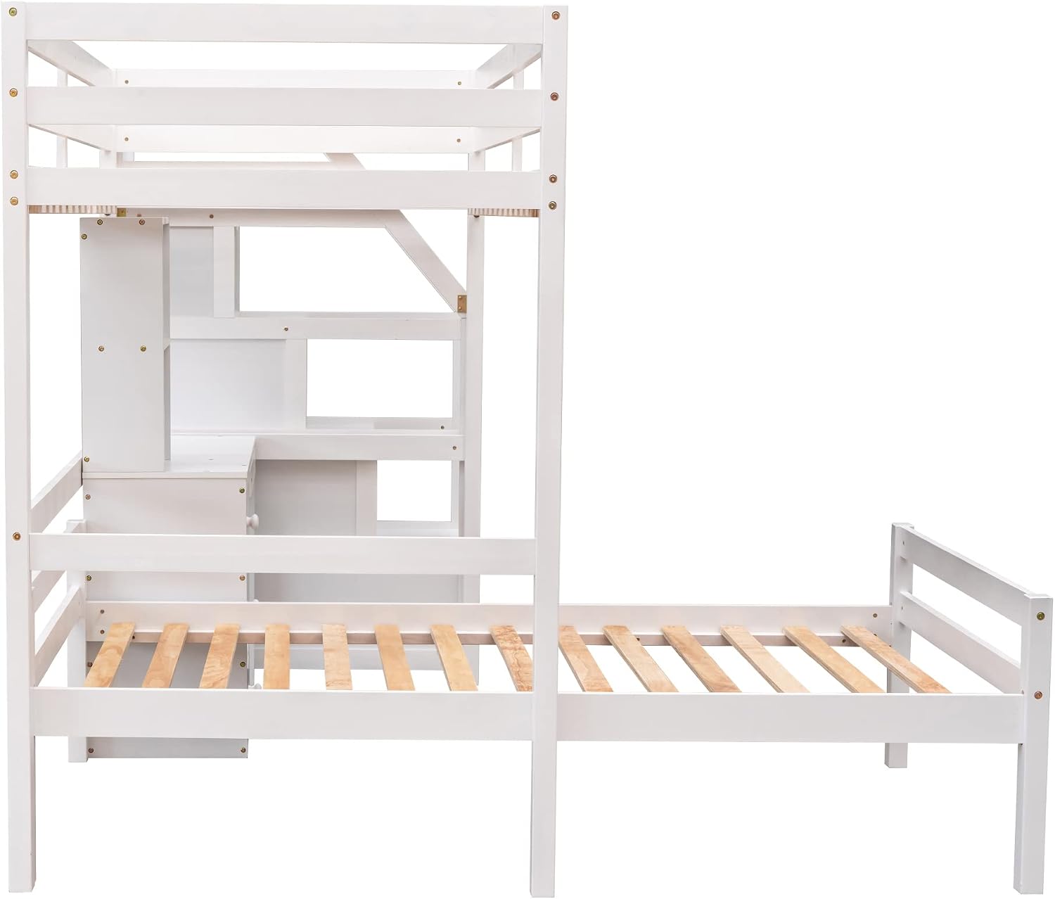 Harper & Bright Designs Twin Over Twin Bunk Bed with Desk, Heavy Duty Wood Loft Bedframe W/Shelves,Easy Assembly,Versatile Functional Bedroom Furniture Set for Boy Girl Teens,White