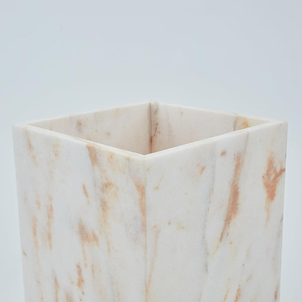 Natural Marble Waste Basket for Bathroom, Modern Gold and White Texture Rectangular Trash Can, Organic Stone Wastebasket Durable Waterproof Garbage Container Bin for Bedroom Living Room Office Kitchen