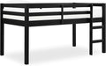 DHP Milton Twin Loft Bed with Safety Guard Rail, Black, Space Saving Junior Size, Pine Wood