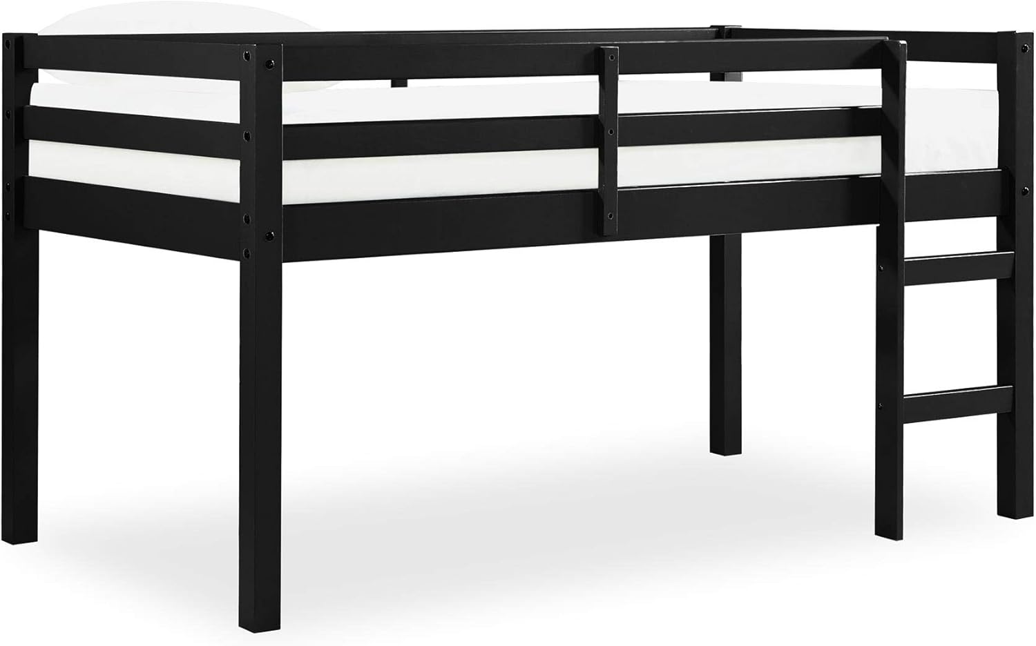 DHP Milton Twin Loft Bed with Safety Guard Rail, Black, Space Saving Junior Size, Pine Wood