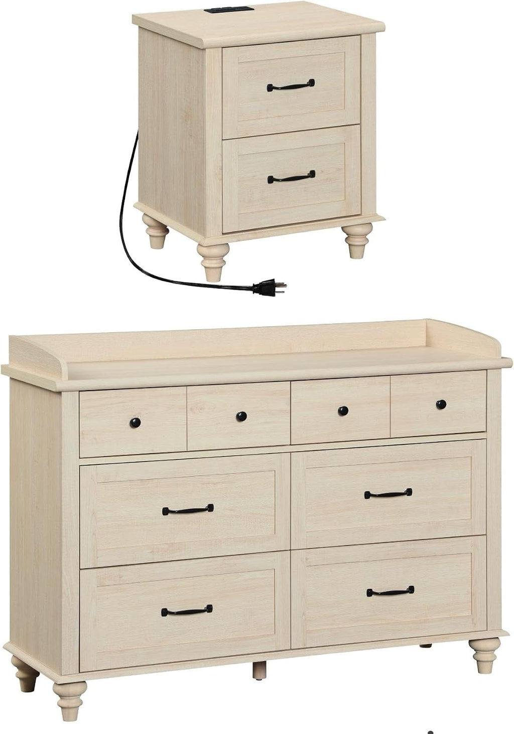 WAMPAT 2 Piece Bedroom Set - Includes 6 Drawer Dresser for Bedroom, Mid Century Nightstand with Charging Station & Drawers, 2 Piece Dresser and Nightstand Sets, Beige