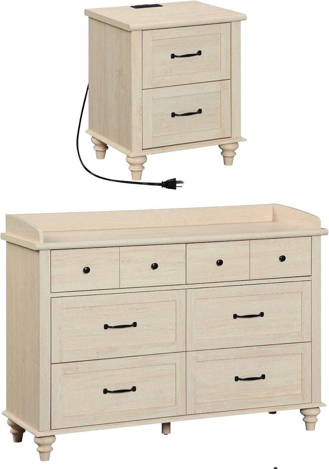 WAMPAT 2 Piece Bedroom Set - Includes 6 Drawer Dresser for Bedroom, Mid Century Nightstand with Charging Station & Drawers, 2 Piece Dresser and Nightstand Sets, Beige