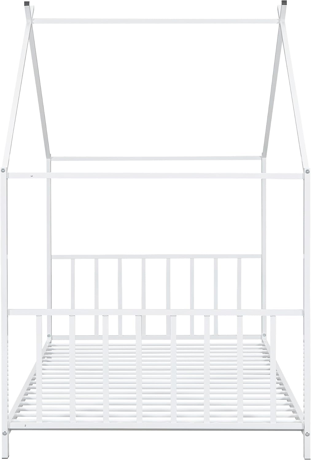 Bellemave Twin Size House Floor BedFrame for Kids, Metal Montessori Beds with slats, Twin House Beds for Kids Girls Boys, Wash White