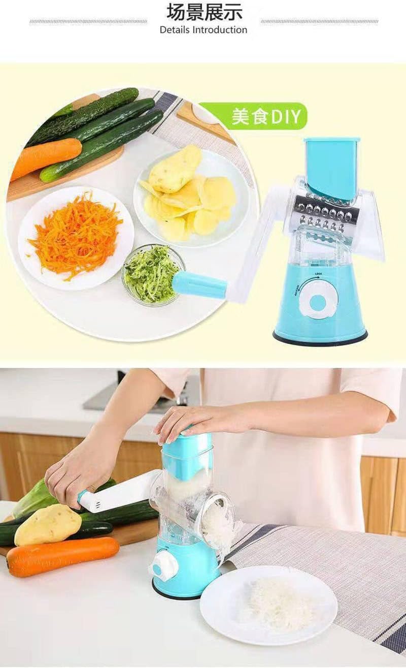 Manual Vegetable Cutter Slicer Kitchen Roller Gadgets Tool Chopper Round Graters Potato Carrot Cheese Shredder(E)