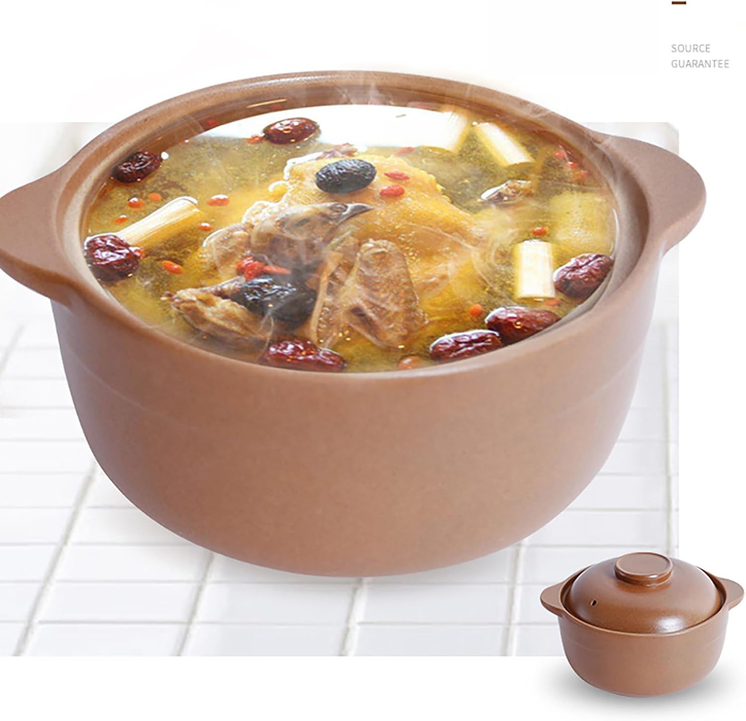 Cookware Kitchen Stew Pot Round Ceramic Casserole for Soup and Stews, Clay Cooking Pot with Lid and Dual Handles, Uniform Heating Household Braiser Pan,4L