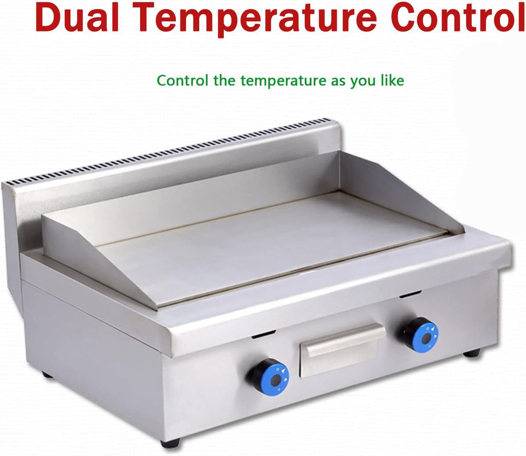 Commercial Propane Gas Griddle, 2 Stainless Steel Burner Tabletop Gas, Portable Table Ttop Grill, Large Non-Stick Steel Griddle, Teppanyaki Cooking Plate, Stainless Steel Portable Flat Top Grill,718