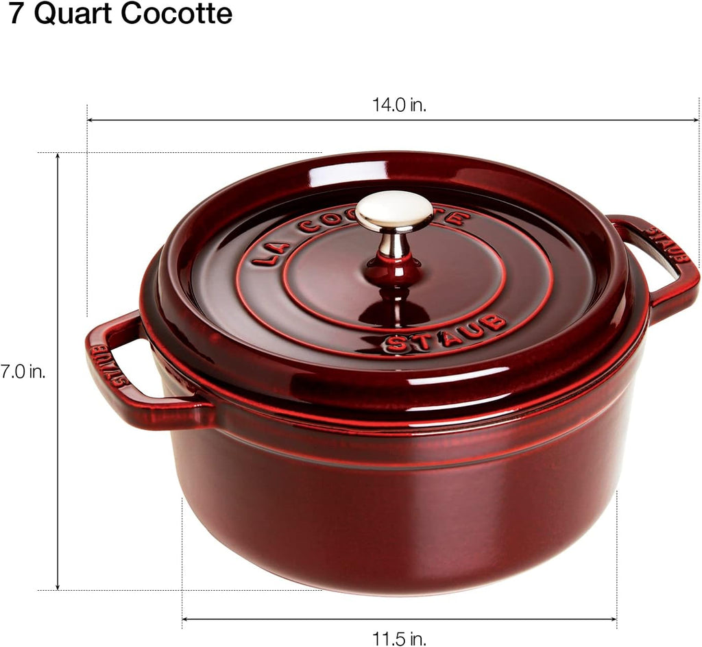 Staub Cast Iron 7-qt Round Cocotte - Grenadine