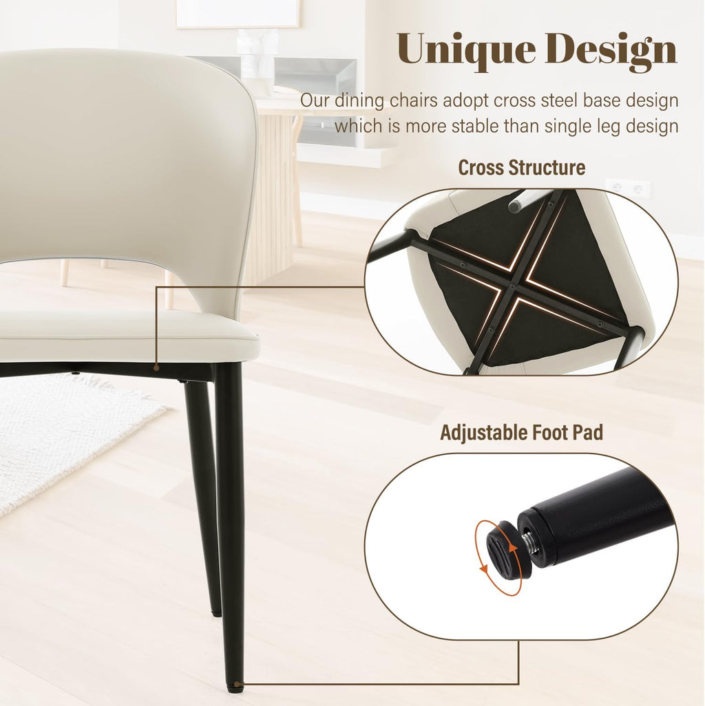 Homcosan Dining Chairs Set of 2, Modern Kitchen Chairs with Cross Structure & Exquisite Piping Design, Easy Assembly, Faux Leather Dining Room Chairs for Living Room Lounge, Bedroom, Beige