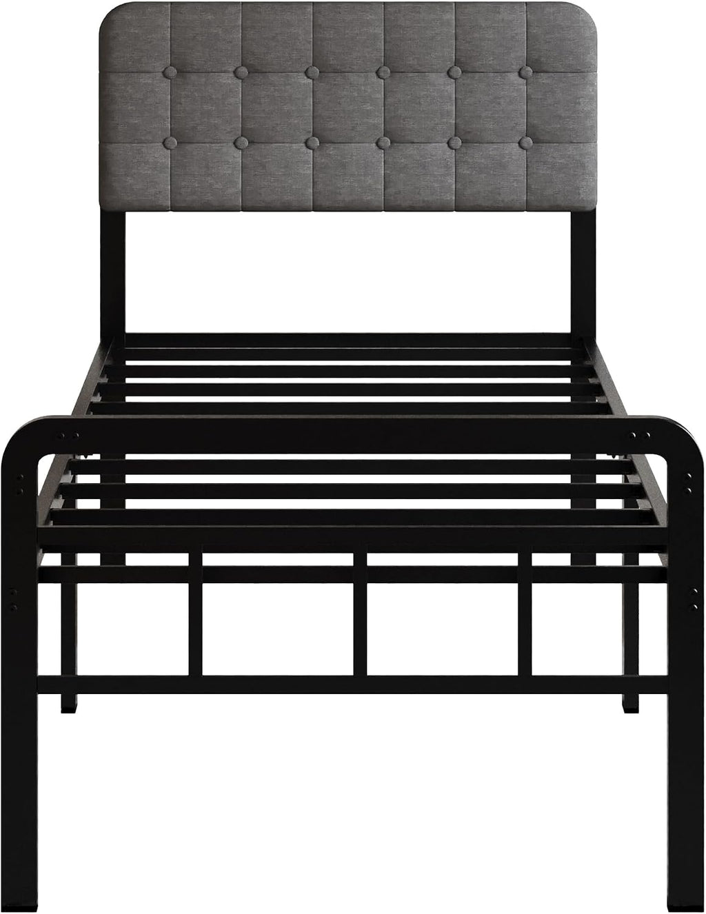 18 Inch Twin XL Bed Frame with Upholstered Headboard and Footboard, Heavy Duty Metal Slats, with Under Bed Storage, No Noise, No Box Spring Needed, Easy Assembly, Black