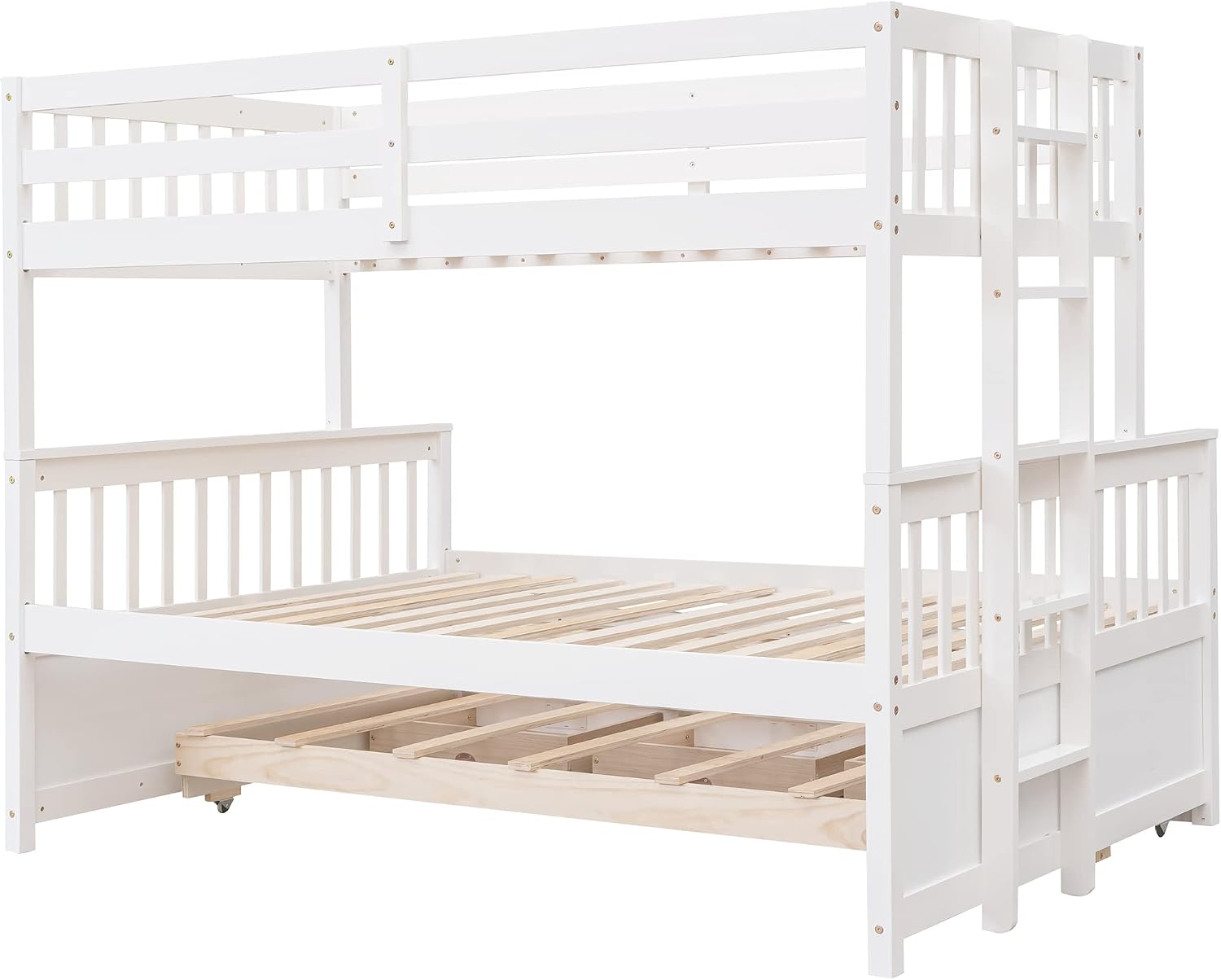 Harper & Bright Designs Twin Over Full Bunk Bed with Trundle, Solid Wood Bunk Bed Frame with Storage Drawers, for Kids Teens Adults (White)
