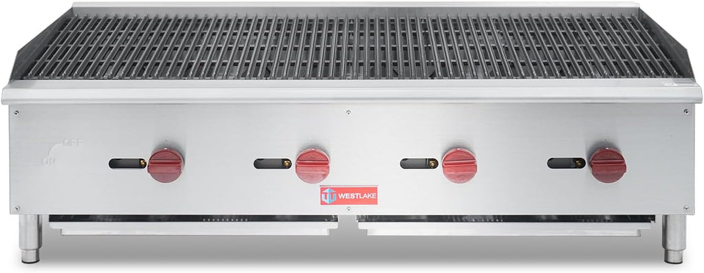 WESTLAKE 48'W Commercial Charbroiler Gas Countertop 4 Burner Natural Gas and Propane 120,000 BTU Char Broiler Stainless Steel BBQ Stove Grill for Restaurants