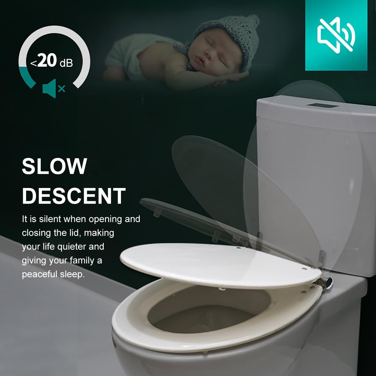 UF Toilet Seat Round Soft Close, White Universal Toilet Seats Cover with Non-Slip Bumpers, Quiet No Slam Toilet Lid, Easy Installation & Clean (White)