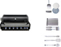 Mont Alpi MABi805-BSSTOOLKIT 44-inch 6 Burner 87000 BTU Black Stainless Steel Built-in Gas Grill + Universal Flat Top Griddle Kit & Pizza Converter + Barbecue 3 Piece Tool Kit with Cleaning Brush