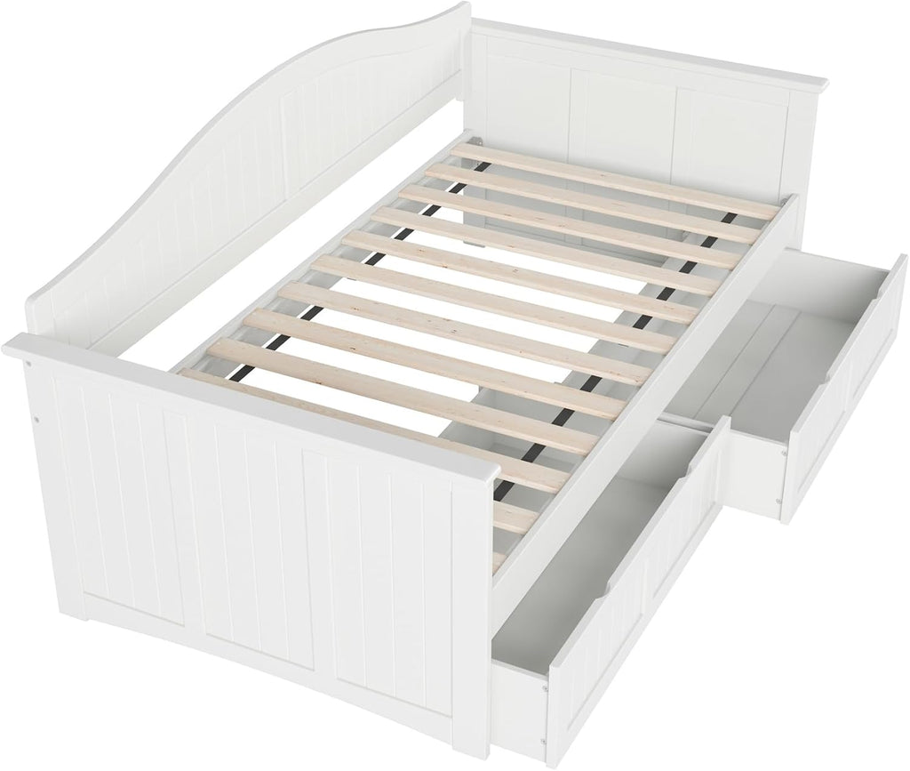 AFI, Nantucket Twin Size Wood Daybed Frame with 2 Storage Drawers, White