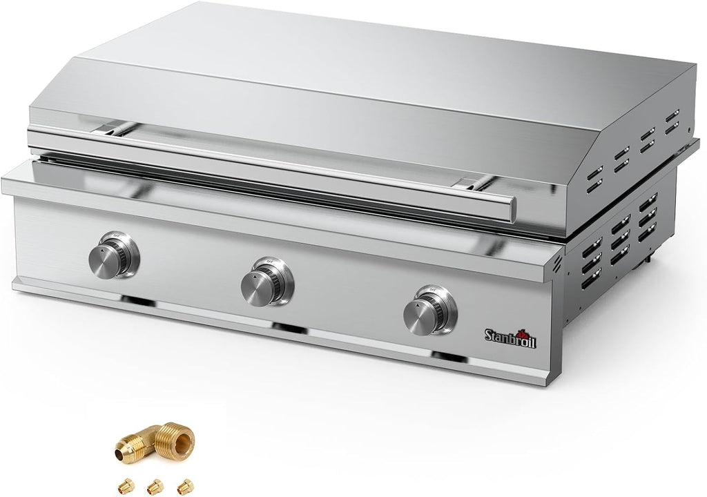 Stanbroil 36-Inch Natural Gas Built-In Griddle, Premium 304 Stainless Steel 3 Burner Flat Top Grill for Outdoor Kitchen BBQ Island