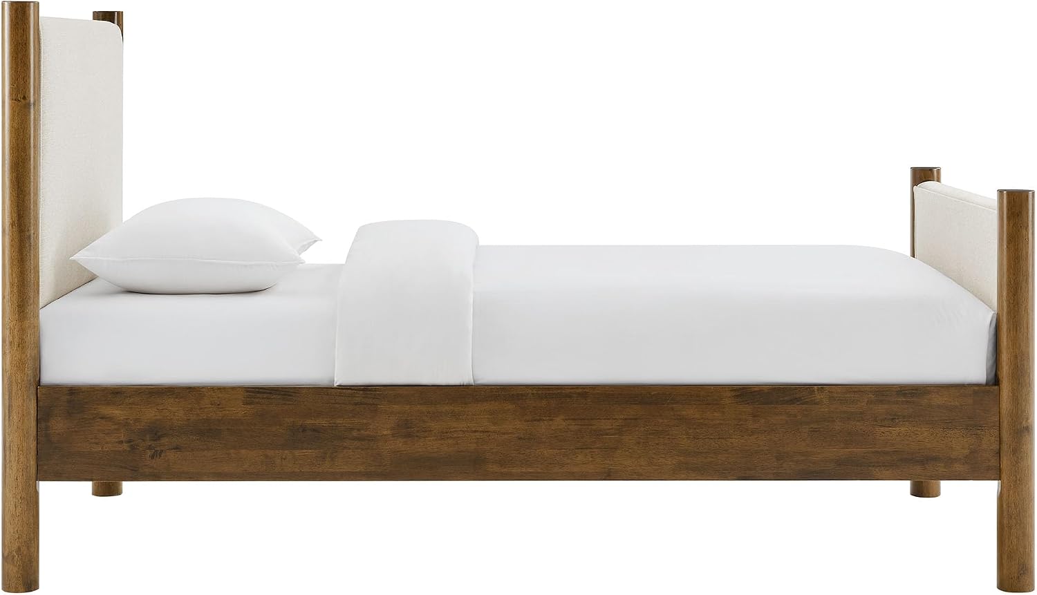 Modway Maven Twin Size Bed Frame in Ivory Walnut with Upholstered Fabric Headboard and Footboard – Wood Twin Platform Bed Frame – No Box Spring Needed