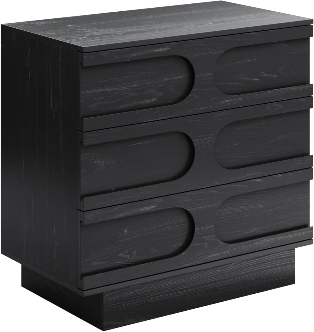 Nathan James Iris 3 Drawer Dresser, Mid-Century Modern Solid Wood Dresser for Bedroom, Black Oak