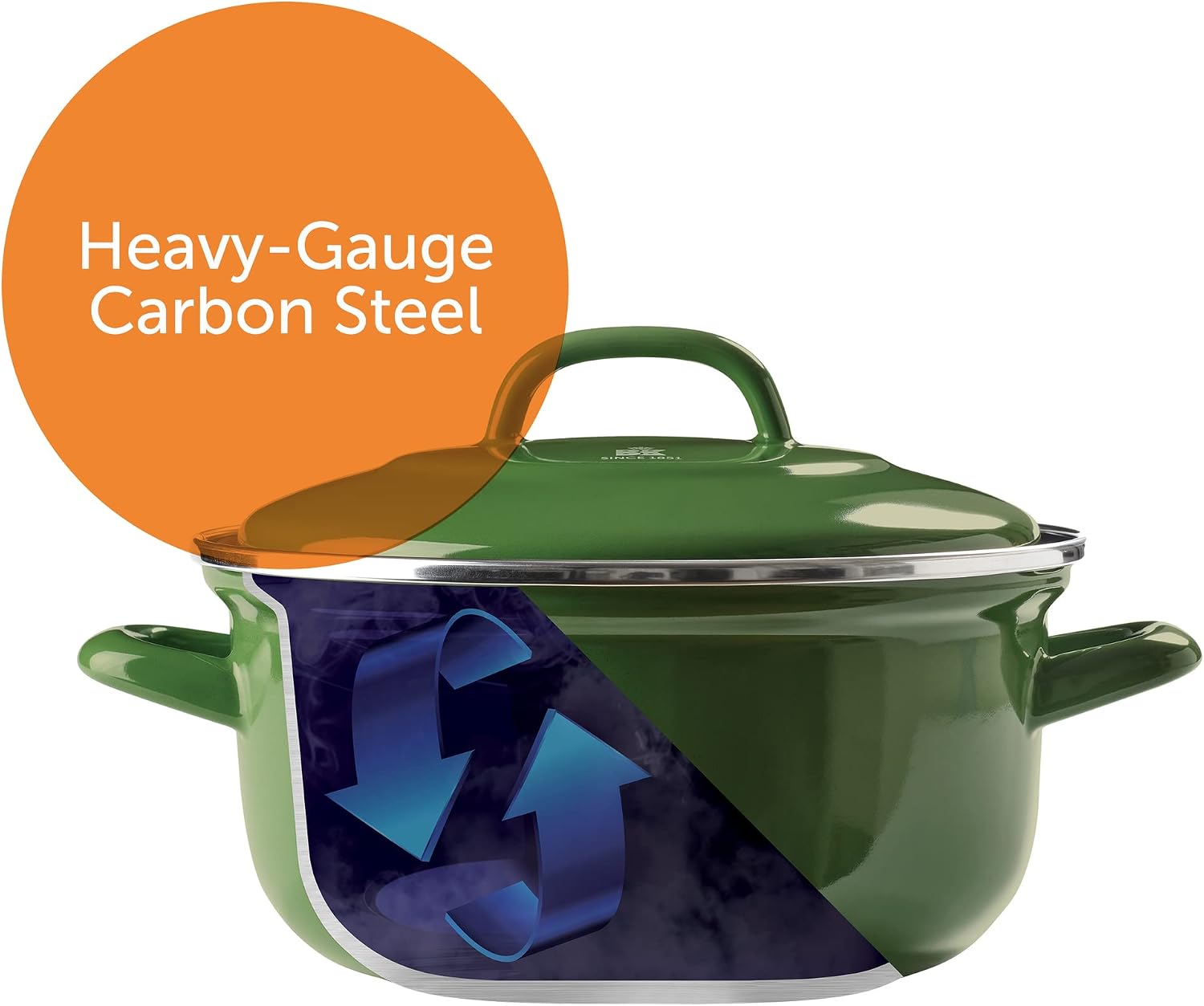 BK Indigo Dutch Heritage Round German Enamelled Casserole with Lid with PFAS-Free Ceramic Non-Stick Coating, 26 cm/5.2 Litre, Induction, Dishwasher Safe, Oven Safe, Green